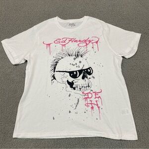 Ed Hardy Skull Sunglasses Graphic T Shirt Men L White Y2K Punk NWT